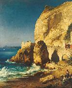 Albert Hertel Piece on the shores of Capri with people painting